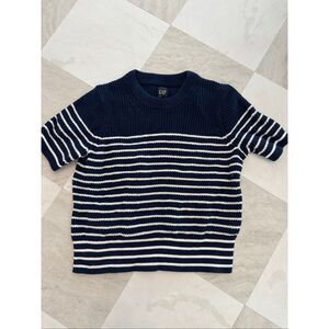 Gap Striped Short Sleeve Women Sweater Navy Blue White SZ XL
